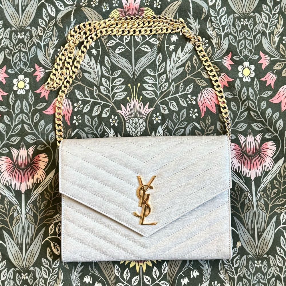 Saint Laurent YSL Cassandre Quilted Matelassé Envelope Flap Leather Clutch Pouch - Picture 3 of 15
